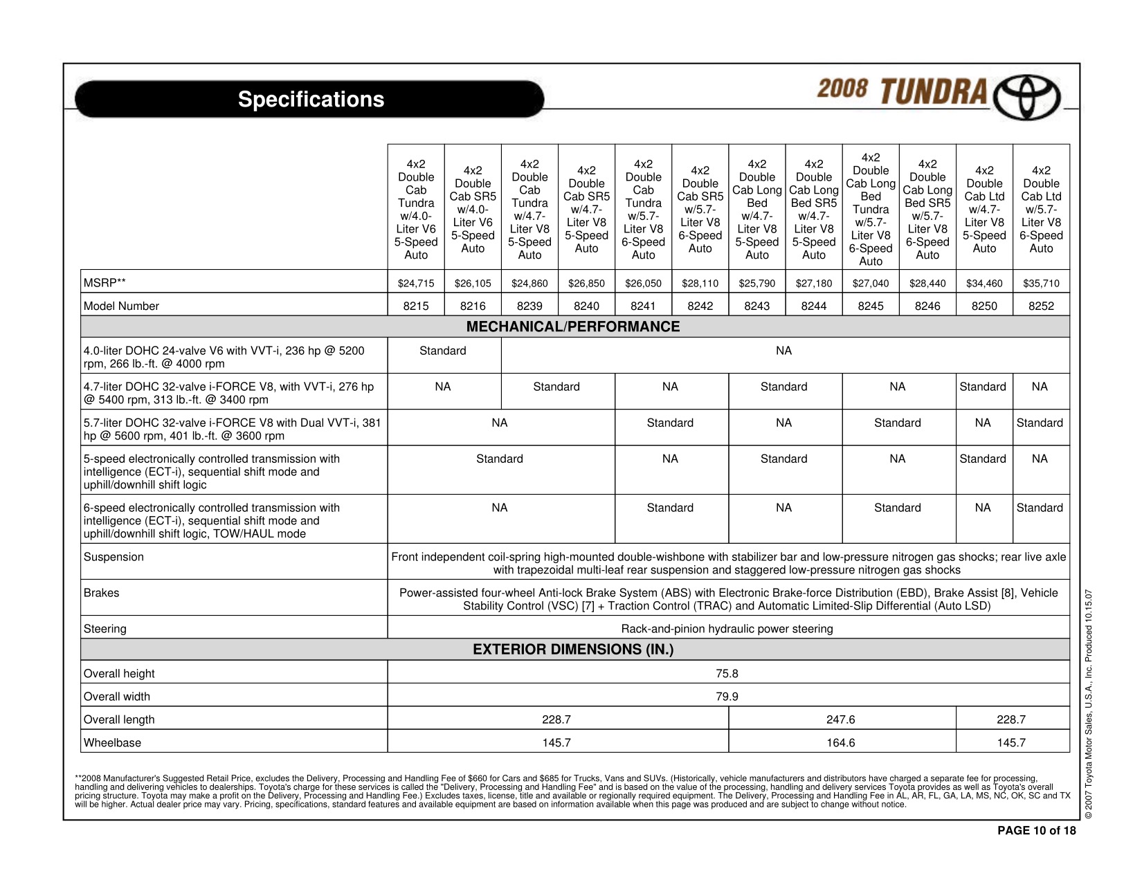 2008 Toyota Tundra RC 4x2 Brochure Page 5